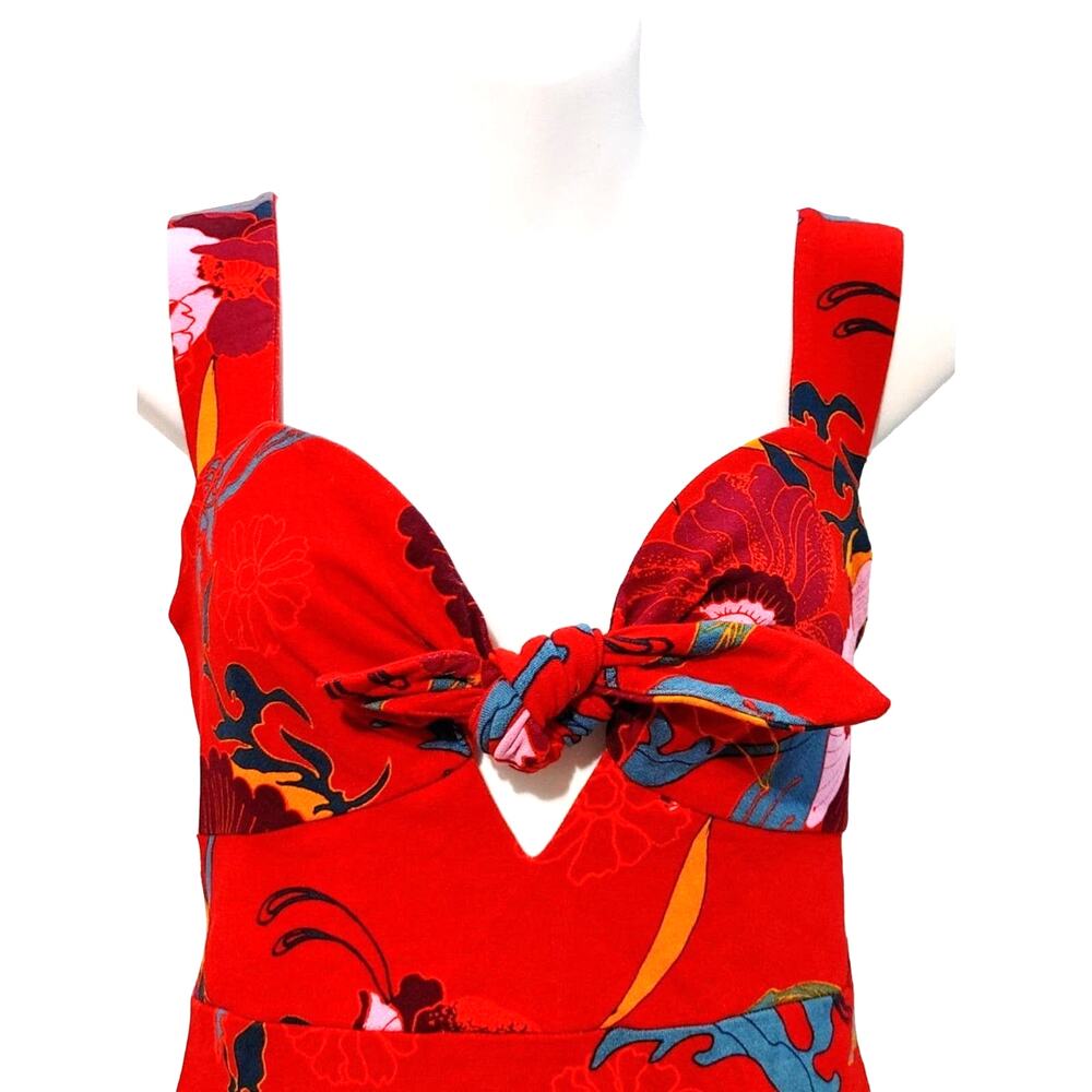 Free People Sweet Cherry Front Tie Mini Dress Bodycon Cutout Floral Red Womens S - Picture 6 of 11